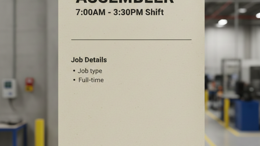 Assembler 7:00am - 3:30pm Shift